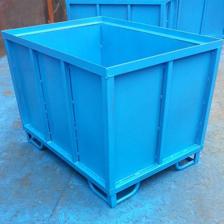 折叠式金属料箱 直销供应钢制料箱 折叠式铁皮料箱 蕴达仓储 金属料箱