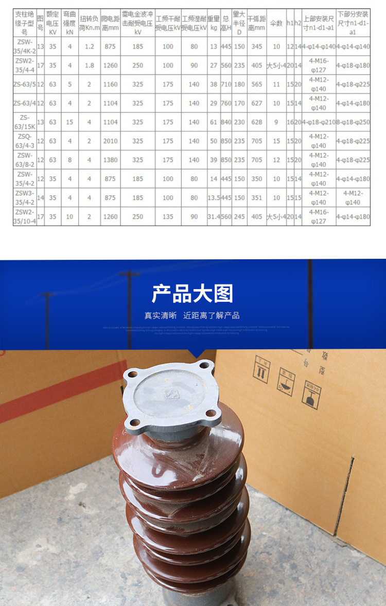 用途支柱绝缘子 产品认证cqc 最小电弧距离410 结构高度410 材质陶瓷