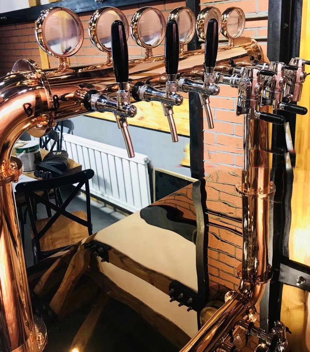 锈钢餐厅酒吧吧台扎啤机古铜色led灯冷水循环门型酒柱